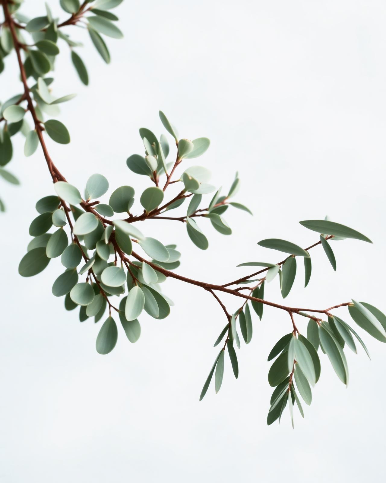 Pale sage eucalyptus branches against a soft sky