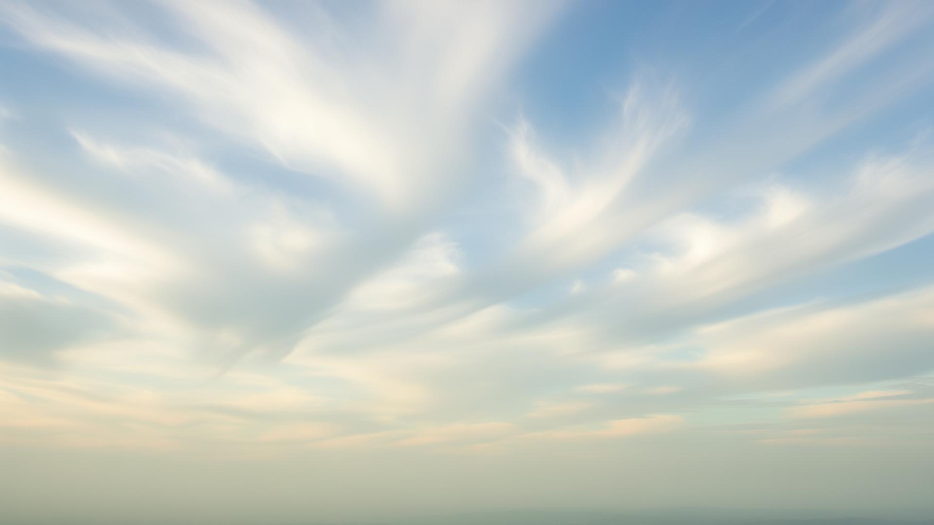 Soft pale blue sky drifting into sage mist